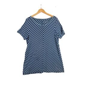 Soft Surroundings Pima Cotton Striped Short Sleeve Top Size Large Blue